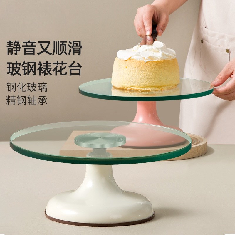 速发蛋盘转糕钢化玻烘裱花奶油转台旋转抹面裱花台家用商用璃焙工