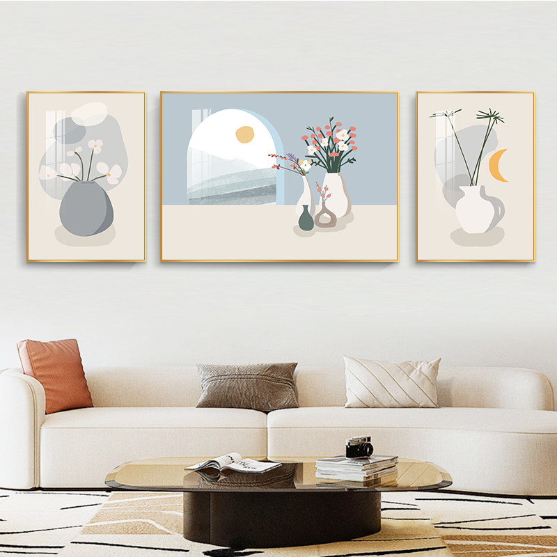 速发北厅装背画简约沙发壁景墙饰画植物花卉挂画小清新三联画