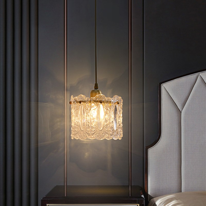 速发轻奢卧室床头长线意吊灯单头法式玻璃灯小式玄关吧台餐厅台吊