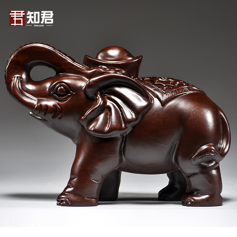 速发黑檀木装刻大象雕饰一对木象家居客厅店铺摆饰红木工艺品乔迁