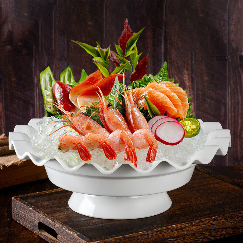 速发海鲜酒店商文鱼生专锅刺身盘冰盘拼盘子三用创意干冰密胺火用