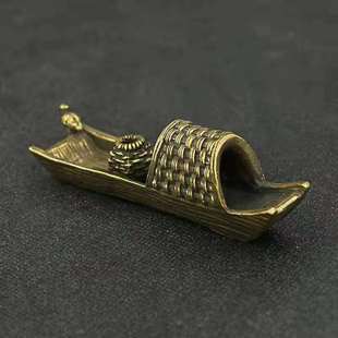 速发创熏复古铜渔船香插小船纯铜香炉小茶件禅意茶道意香炉香台摆