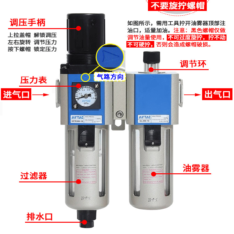 亚德客气源处理器油水分离GFC20008F1空气过滤器GFR调压阀GR30010