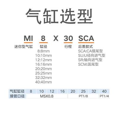 亚德客MI迷你气缸8/12/16X20/20/25X32/40X50/100X100/SCA/SU