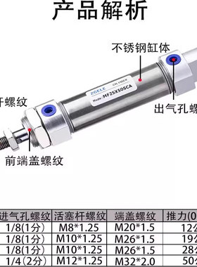 亚德客型不锈钢迷你气缸MF20/25/32/40X25-50-75-100-125-150SCA