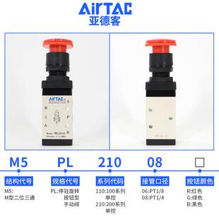 08停驻旋转按钮型手动控制阀M5PL110 亚德客机械阀M5PL210 原装