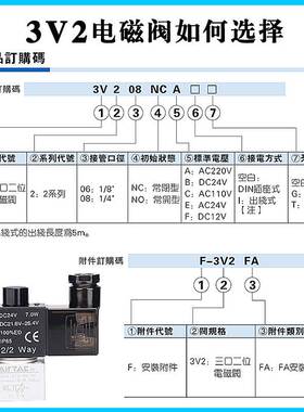 正品亚德客真空电磁阀 3V206NCB 3V308NCB 3V208NCB NCA NOB NCBI
