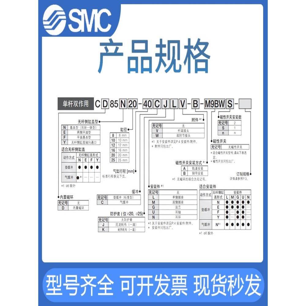 SMC不锈钢迷你气缸C85N8-10-12-25-32-40-50-80-100-125-175-200B
