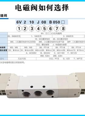亚德客电磁阀6V0510/110/210/130C/210-J-M5/04/06/08-B050/200A