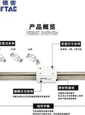 亚德客气动RMS无杆气缸RMS10/16/20/25/32/40X50X100X150X200