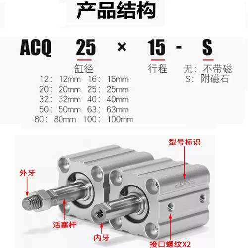 亚德客薄型气缸ACQ12/16/20/25/32X5X10X15X20X25X40X50S SB SDA
