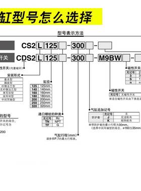 SMC标准大推力气缸CS2B/CDS2B125/140/160/180/200/250-50-75-100