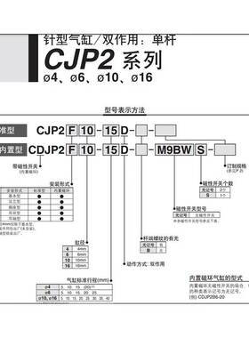 SMC小型针型微型气缸CJP2BDTFL/CDJP2B6/10/16-5-10-15-20-25-30D