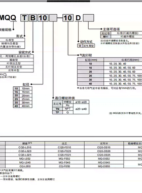 SMC低摩擦气缸MQQTB/MQQLB16-30-25-40-10-20D-50D-60D-75D-100DM