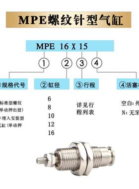 原装AirTAC亚德客 MPE6/8/10/12/16*5X10X15-N 螺纹针型气缸MPEF
