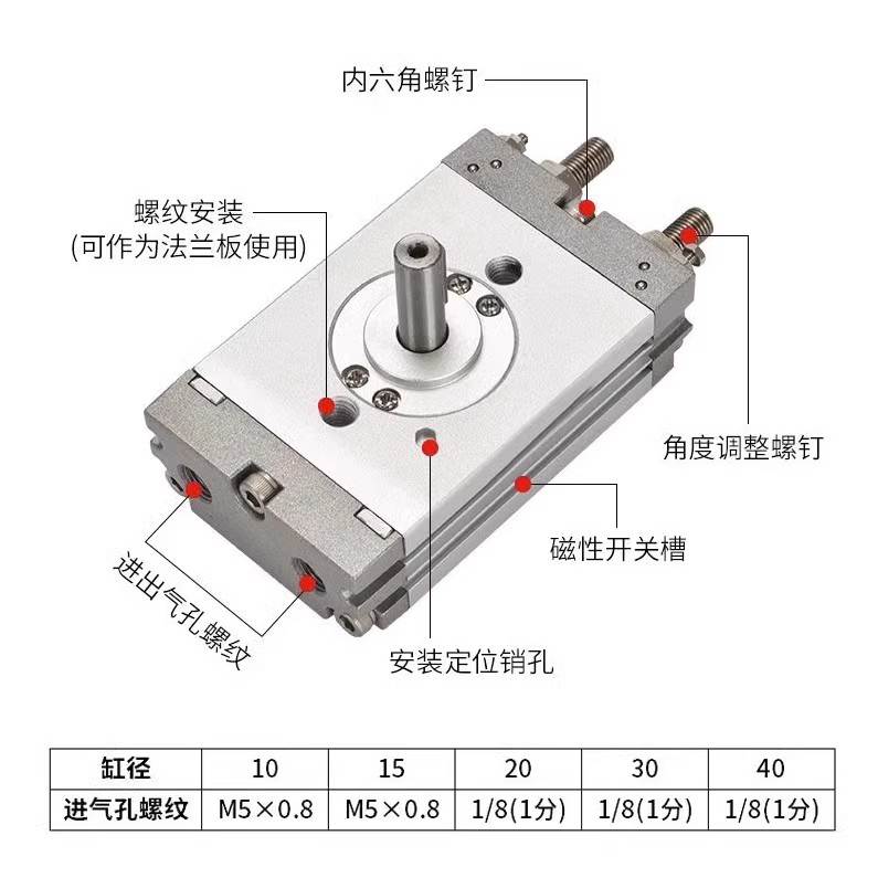 SMC薄型摆动旋转气缸CDRQ2BW CDRQ2BS10/15/20/30/40-90-180-360C