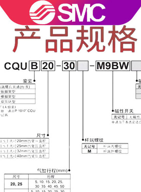 SMC平板式薄型气缸CQUB20-25-32-40-10-15-20-25-30-35-40-45-50M