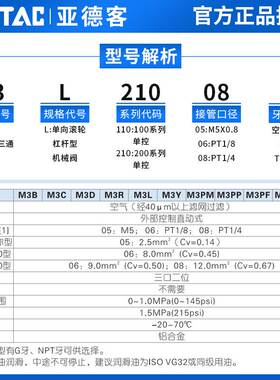 原装亚德客 滚轮型 机械阀 M3L110/M3L210-06/08 M3L11006 AirTAC