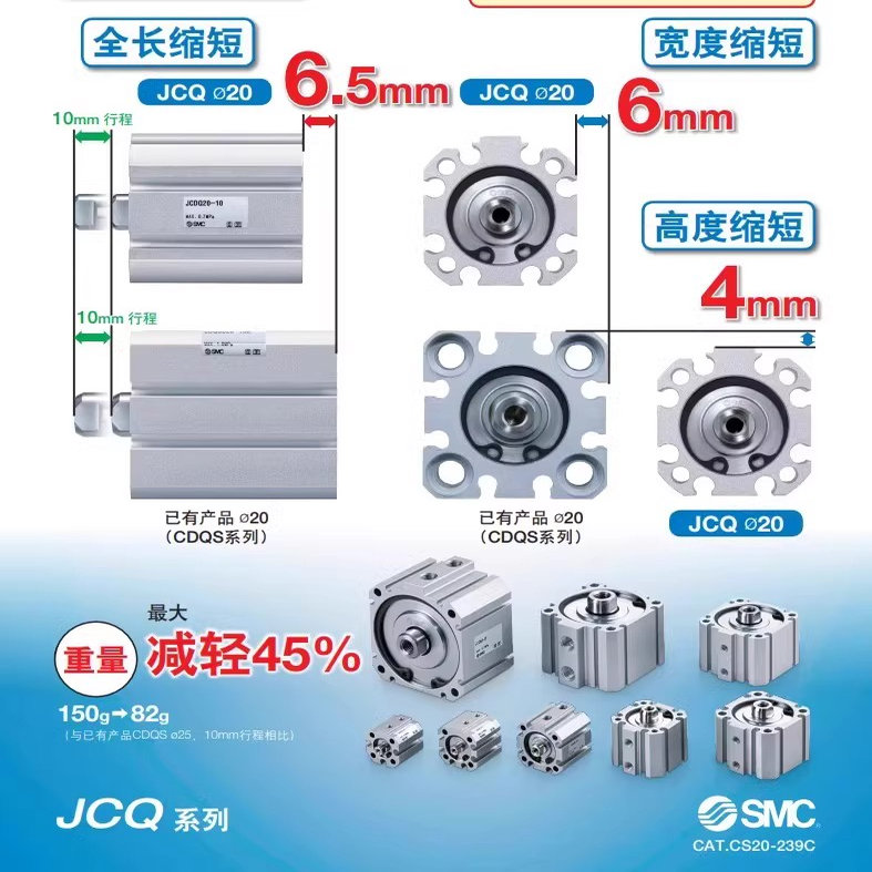 SMC薄型气缸JCQA JCDQA JCDQ12/16/L20/G25/32/F40/50/63/80/100L