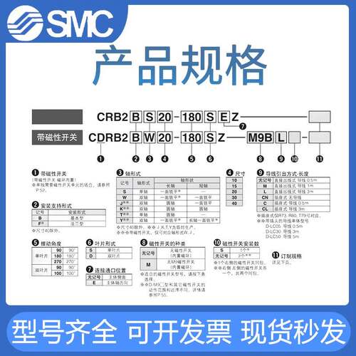 SMC叶片式摆动旋转气缸CRB2BW/CDB2BWU10-15-20-30-40-90-180270S