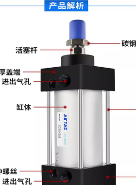 亚德客气动小型大推力标准气缸SC32/40/50/63/80/100*50x75x100S