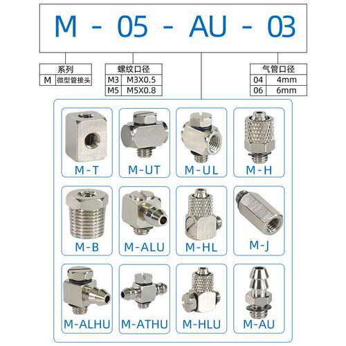 SMC型气缸微型快拧接头M-5HLH-6直通M-5H-4直角M-3HL/ALU-4 T/J/B