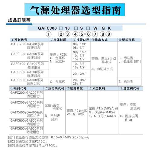 亚德客二联件过滤器油水分离器 GAFC20008S/30010/40015/600C25AS