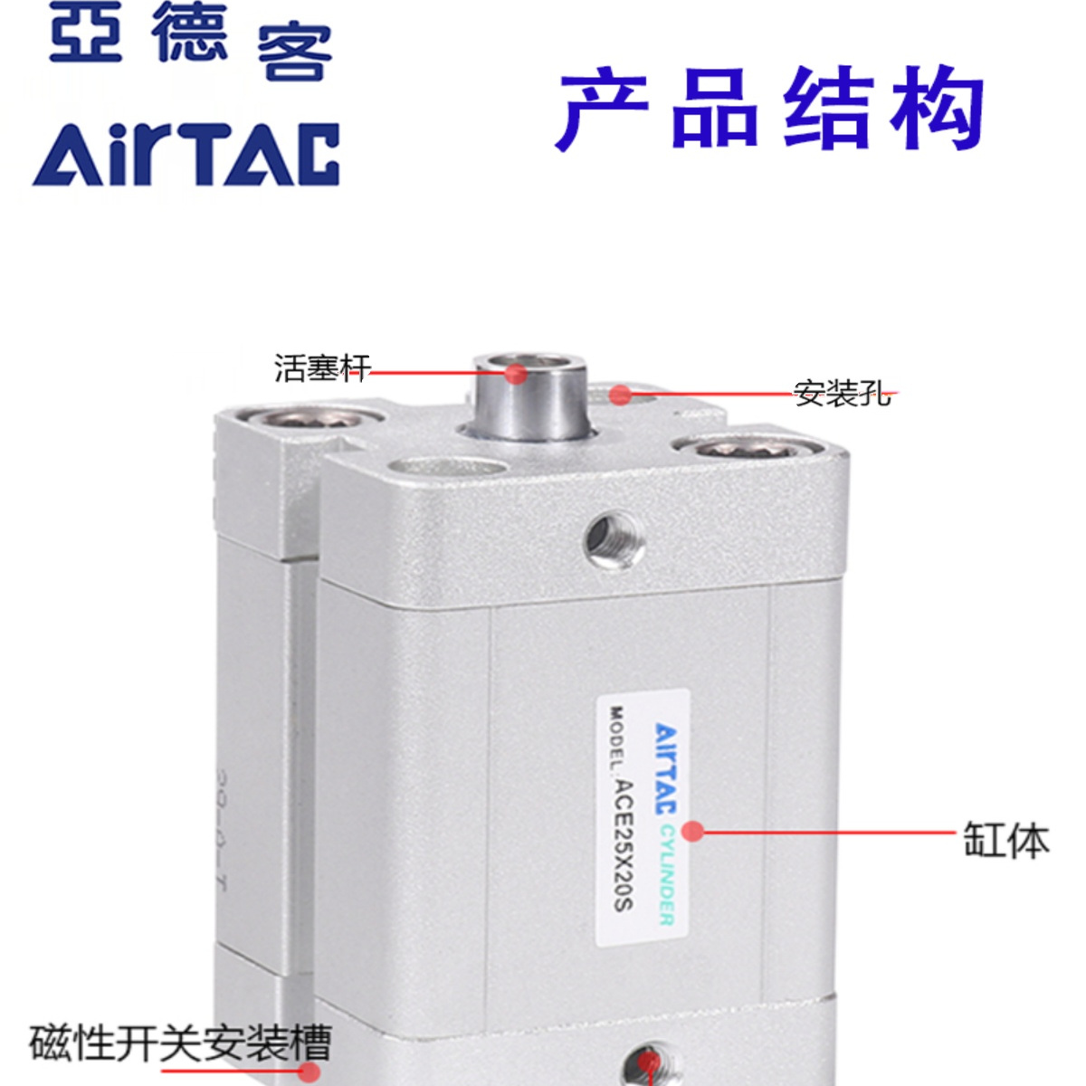 亚德客紧凑型气缸ACE12/16/20/25/32*5X10X30X50X80X100外牙B/-SB