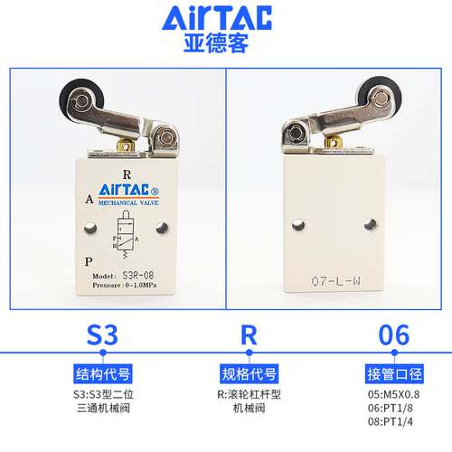 原装亚德客滚轮杠杆机械阀S3R-05/M5 S3R-06 S3R-08 S3R06/05/08