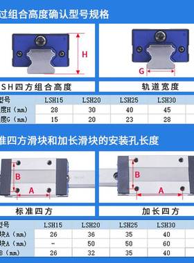 亚德客直线滑轨LSH15BK-HN F1N F2N四方型滑块加长型15/20/25/30