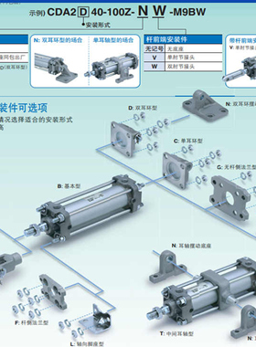 SMC大推力CA2T标准气缸CDA2T32/40/50/63/80/100-25-50-75-100-Z