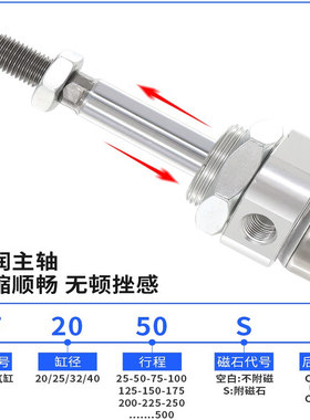 气动迷你气缸MF20/25/32/40X10X15X20X25X30X40X50X60X75X80SCA