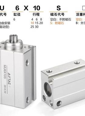亚德客小型自由安装气缸MU10X4X6X8X10X12X15X16X20X25X30X50S-SB