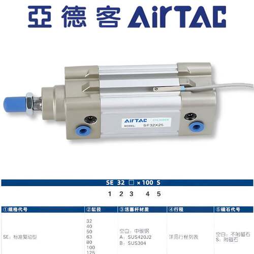 亚德客气动IOS标准气缸SE63X25/50/75/100/125/150/175/200/225-S