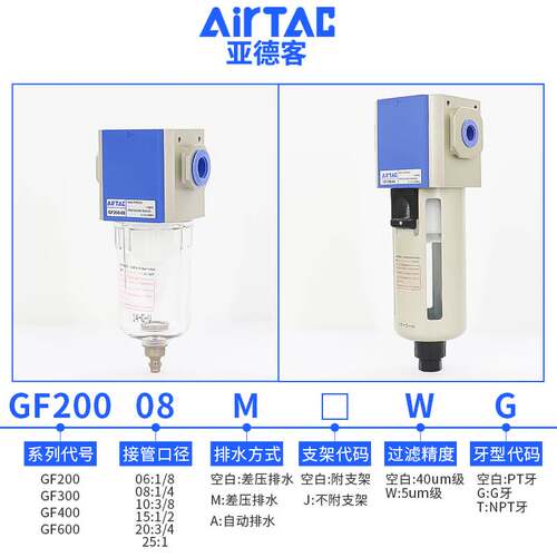 亚德客气源处理油水分离器GF200/300/400/600减压阀调压阀过滤器