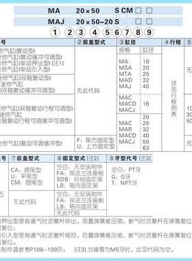 亚德客气缸MAC20X15X25X32X16X30X40/50/63X60*75X80X100SCA/SU