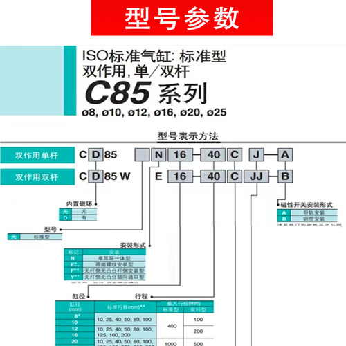 SMC原装迷你气缸C85/CD85N16/10/20/25-10-20-30-40-50-80-100-B