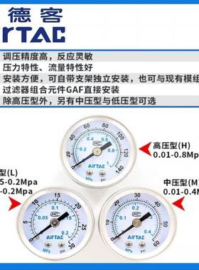 亚德客精密调压阀GPR20006/GPR40015/GPR30008-L/M/H减压高中低压
