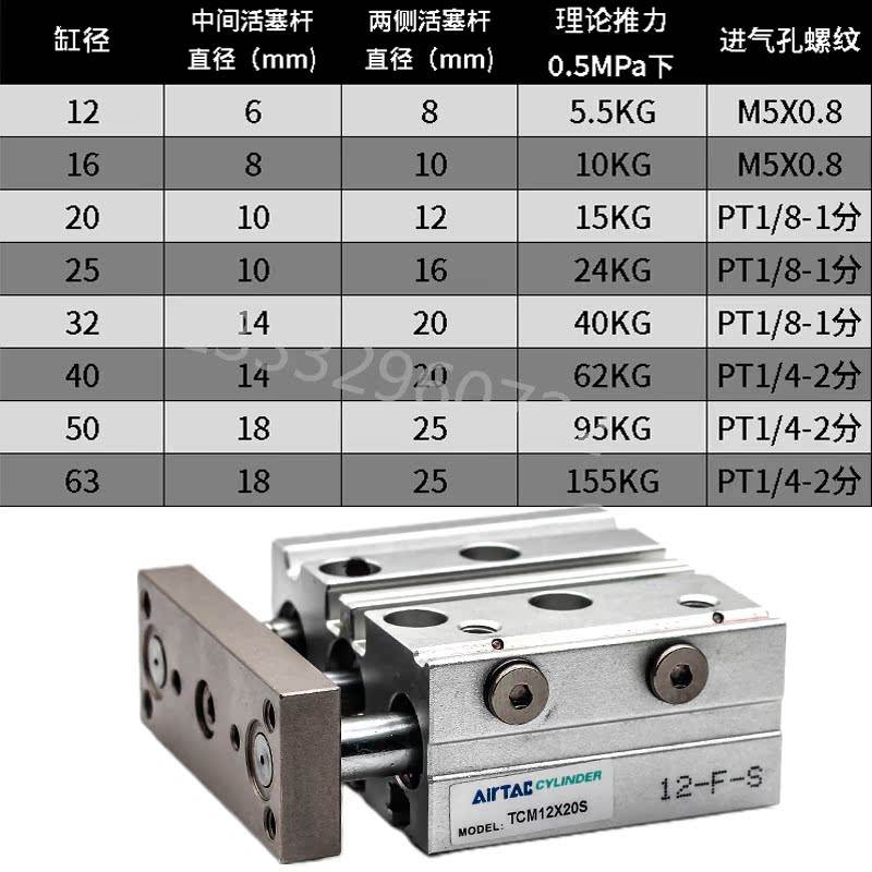 AIRTAC三轴三杆气缸TCM16X10X20X25X30X40X50X60X80X100X150X200S