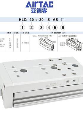 亚德客滑台气缸HLQ25*10X20X30X40X50X75X100SAS/AF/B/BS/BF-MXQ
