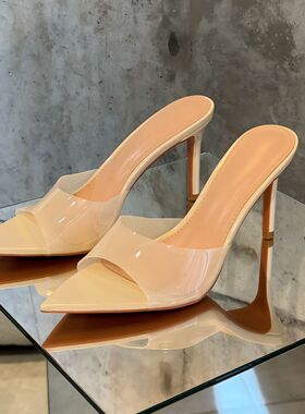 广东惠州欧美时尚TPU高跟凉拖鞋女2026夏露趾细跟尖头外穿透气