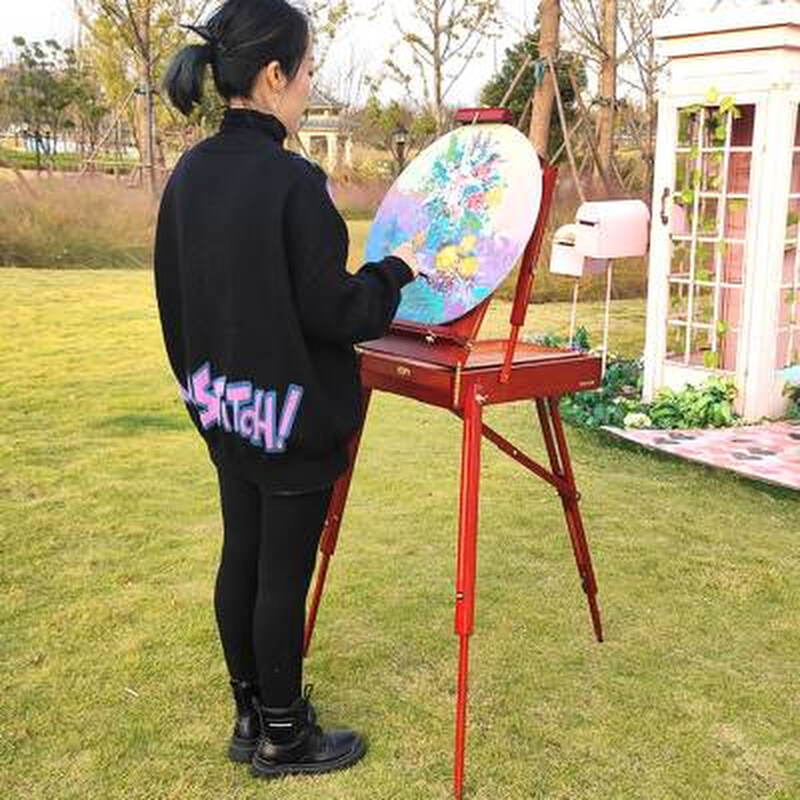 极速画箱美术生画板画架三角架榉木质油画箱户外拉U杆油画箱折叠