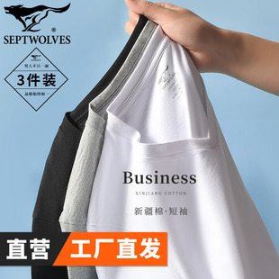 简约配衬衫 3件七匹狼T恤男士 汗衫 体恤衫 纯棉V领白色内搭外穿短袖