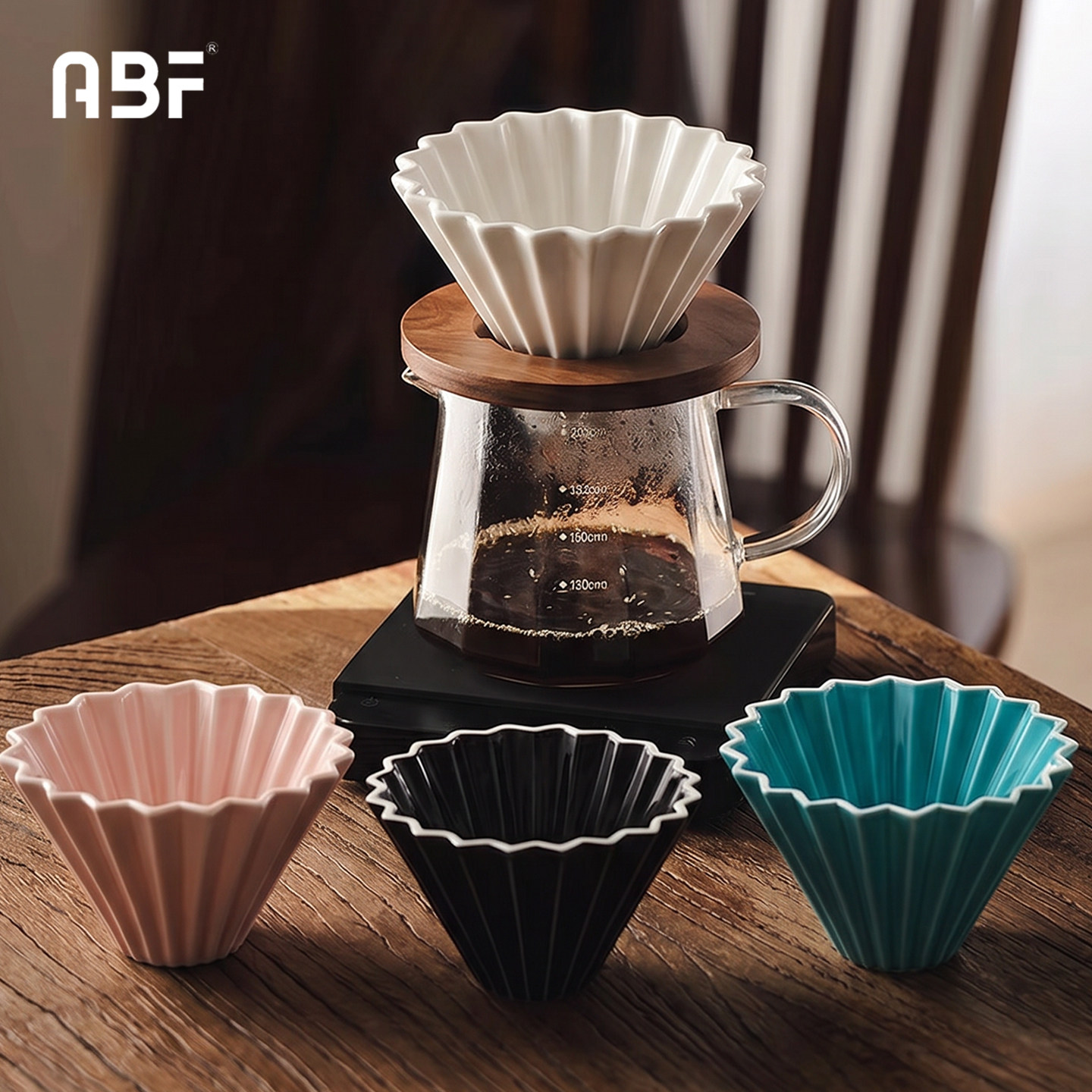 ABF花瓣陶瓷咖啡v60蛋糕滤杯滤纸手摇咖啡机分享壶手冲咖啡壶套装