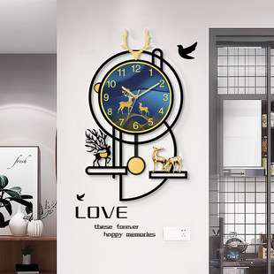精梭2026年新款 饰画挂墙时钟 金鹿客厅挂钟简约时钟现代餐厅静音装