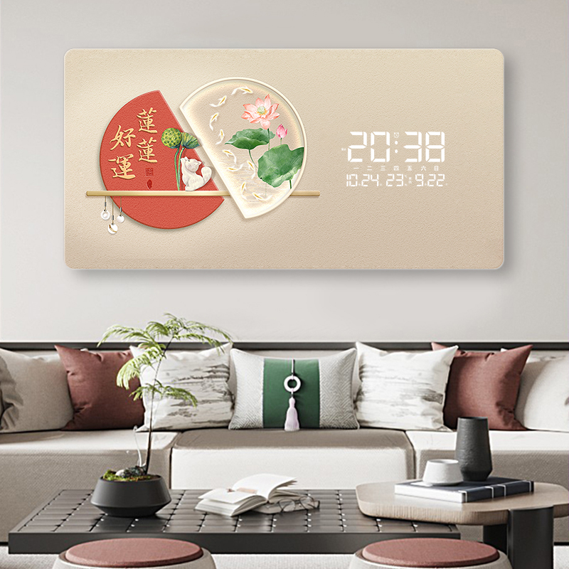 精梭大吉大利数码万年历装饰画电子挂钟插电款钟表家用智能时钟
