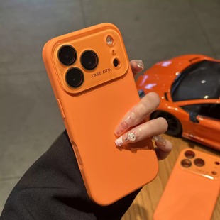 爱马橙色液态大视窗适用苹果17Promax手机壳iPhone15promax硅胶16ro自带镜头膜13时尚14简约高级感12纯色17套