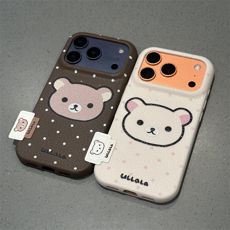 波点轻松熊棕适用iPhone17promax苹果16手机壳华为Pura70新款立体贴件vivox200高颜值皮纹小米17Promax防摔软