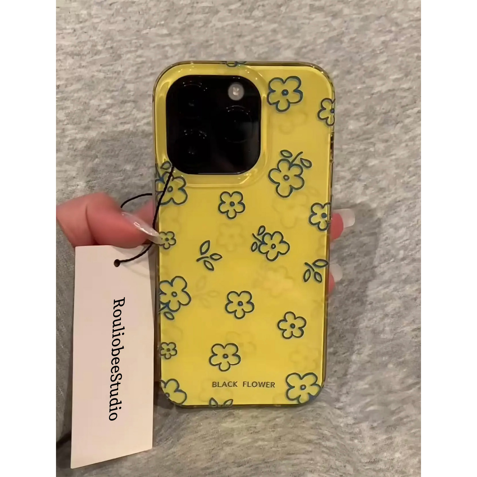 黄色满屏线条花朵适用苹果16promax手机壳iphone13新款网红超火15pro多巴胺果冻壳IMD苹果14ProMax全包防摔软