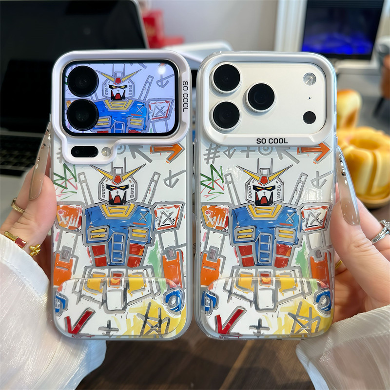 ins风涂鸦高达适用苹果17promax镜面支架手机壳iPhon